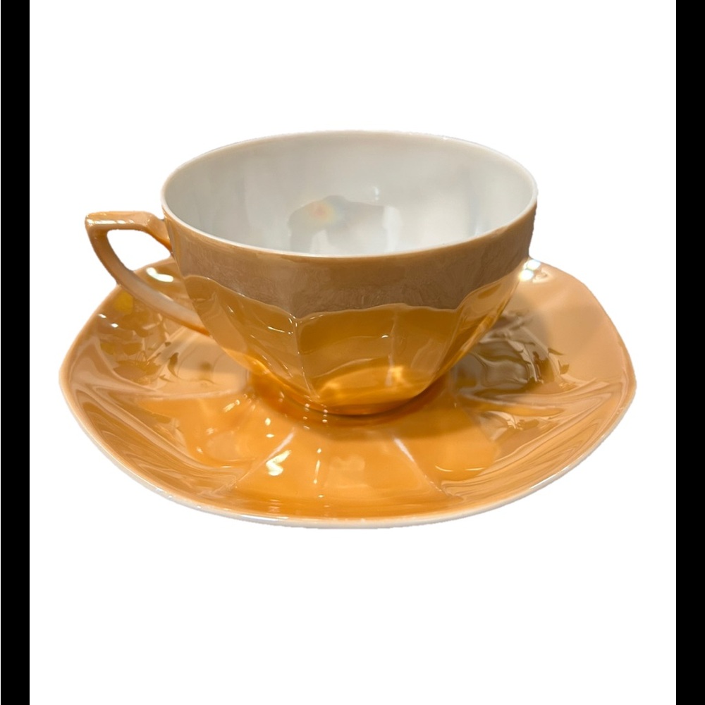 Lusterware orange tea cup and saucer set